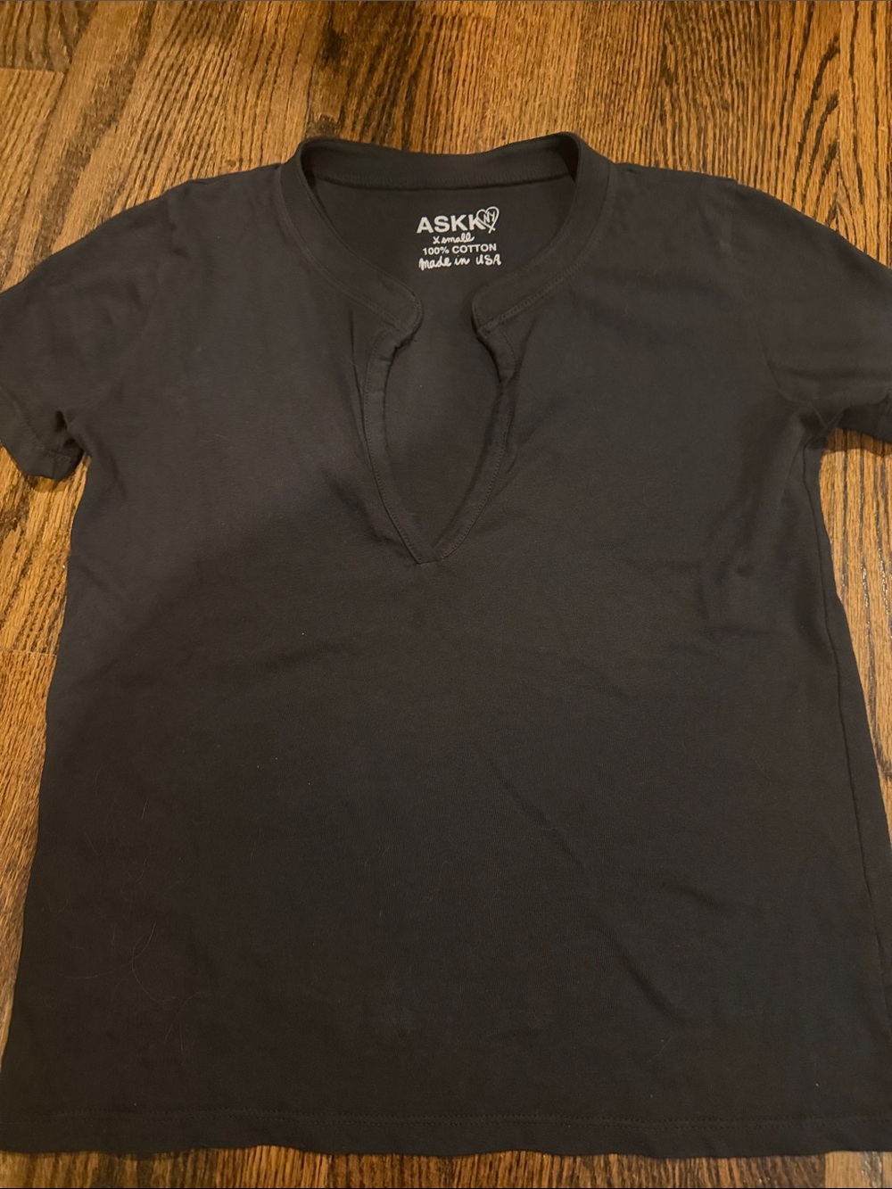 ASKK NY Black Cotton Notch V-Neck Tee